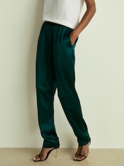 Reiss Teal Elea Satin Elasticated Tapered Trousers - Image 3 of 7