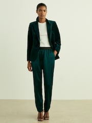 Reiss Teal Elea Satin Elasticated Tapered Trousers - Image 6 of 7