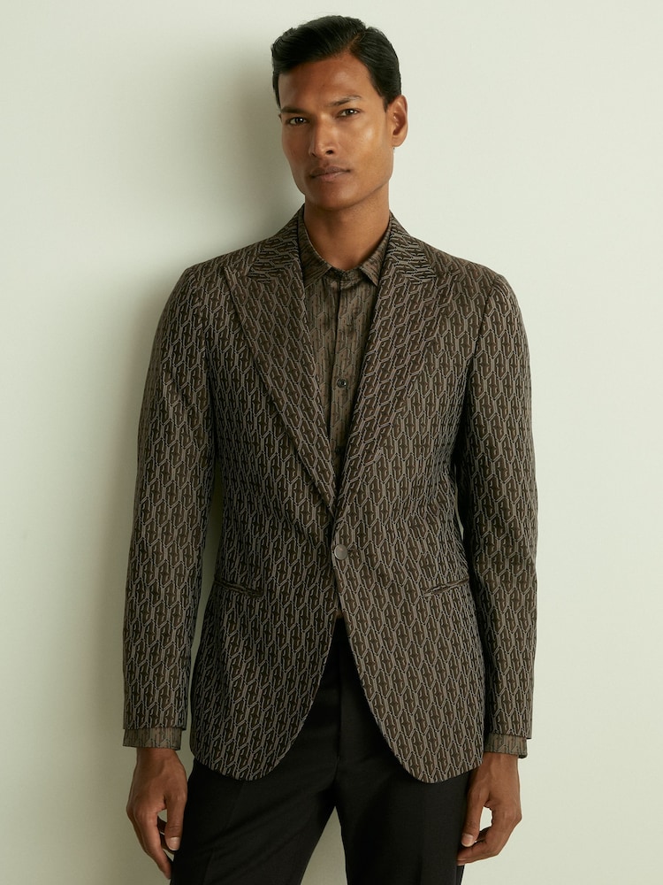Reiss Delt Monogram-Jacquard Twill Blazer - Image 1 of 7 Reiss Delt Monogram-Jacquard Twill Blazer - Image 1 of 7