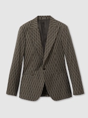 Reiss Chocolate Brown Delt Monogram-Jacquard Twill Blazer - Image 2 of 7