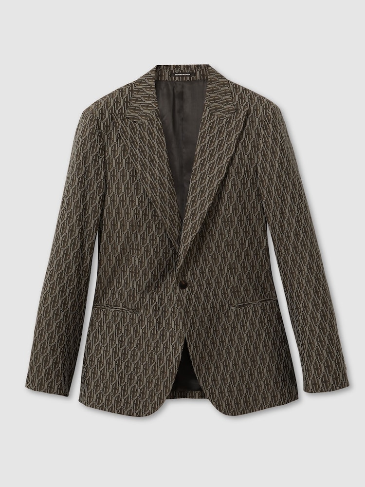 Reiss Delt Monogram-Jacquard Twill Blazer - Image 2 of 7 Reiss Delt Monogram-Jacquard Twill Blazer - Image 2 of 7