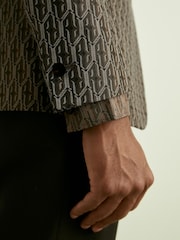 Reiss Chocolate Brown Delt Monogram-Jacquard Twill Blazer - Image 3 of 7