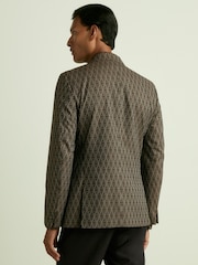 Reiss Chocolate Brown Delt Monogram-Jacquard Twill Blazer - Image 4 of 7