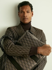 Reiss Chocolate Brown Delt Monogram-Jacquard Twill Blazer - Image 5 of 7