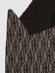 Reiss Chocolate Brown Delt Monogram-Jacquard Twill Blazer - Image 6 of 7