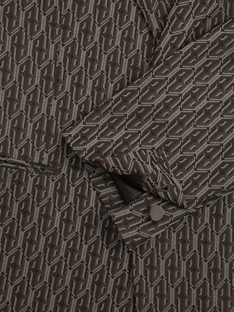 Reiss Chocolate Brown Delt Monogram-Jacquard Twill Blazer - Image 7 of 7