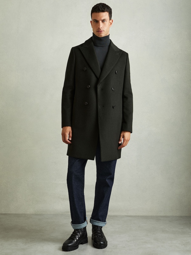 Reiss Dark Green Timpano Wool-Blend Double-Breasted Coat - Image 1 of 6