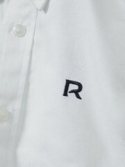 Reiss White/Navy Benton 100% Cotton Oxford Embroidered Button Down Shirt - Image 4 of 4