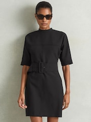 Reiss Black Nora Belted Mini Dress - Image 1 of 5