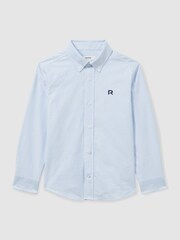 Reiss Soft Blue/Navy Benton Cotton-Oxford Embroidered Button-Down Shirt - Image 1 of 4