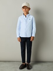 Reiss Soft Blue/Navy Benton Cotton-Oxford Embroidered Button-Down Shirt - Image 2 of 4