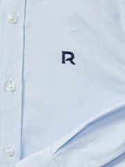 Reiss Soft Blue/Navy Benton Cotton-Oxford Embroidered Button-Down Shirt - Image 4 of 4