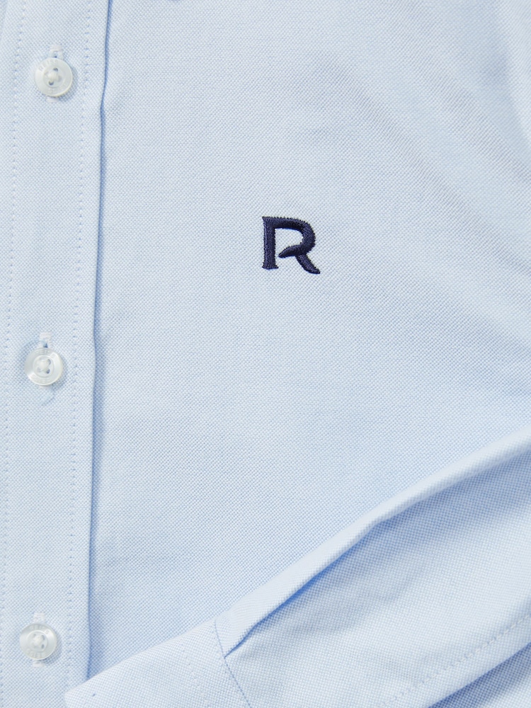Reiss Soft Blue/Navy Benton Cotton-Oxford Embroidered Button-Down Shirt - Image 4 of 4