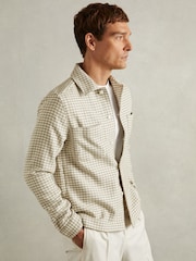 Reiss Grey/White Naqua Dogtooth Twill Overshirt - Image 1 of 6
