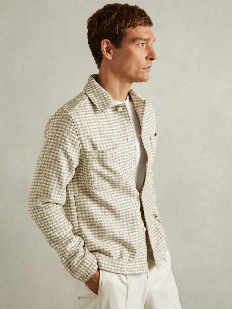 Reiss Grey/White Naqua Dogtooth Twill Overshirt - Image 1 of 6