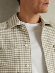 Reiss Grey/White Naqua Dogtooth Twill Overshirt - Image 4 of 6