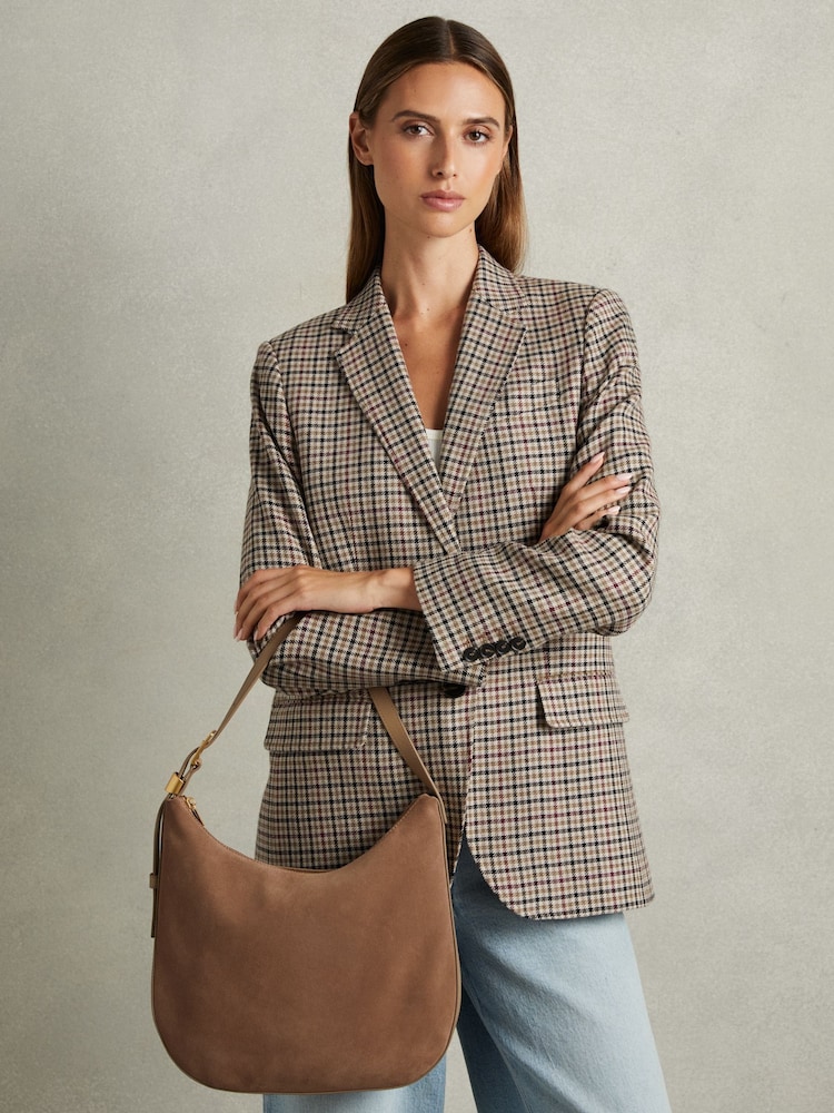 Reiss Taupe Marianna Leather and Suede Shoulder Bag - Image 2 of 4