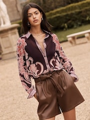 Lipsy Purple Chiffon Long Sleeve Button Through Blouse - Image 1 of 4