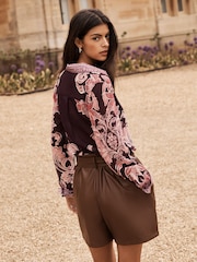 Lipsy Purple Chiffon Long Sleeve Button Through Blouse - Image 4 of 4