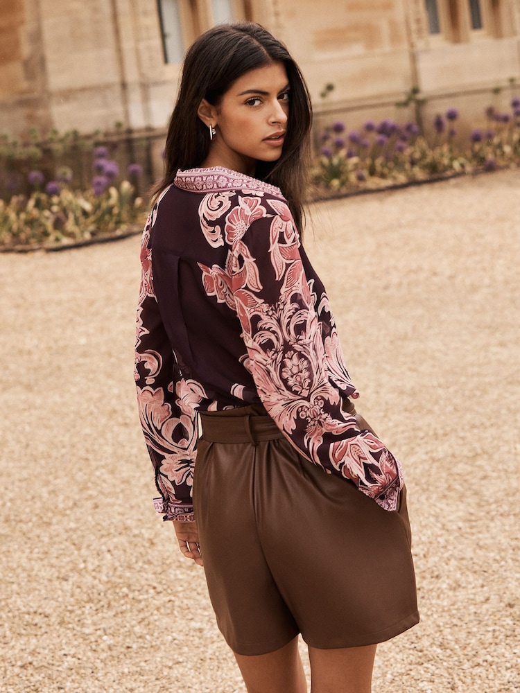 Lipsy Purple Chiffon Long Sleeve Button Through Blouse - Image 4 of 4