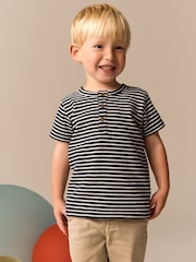 White/Navy Stripe Short Sleeve Henley Neck T-Shirt (3mths-7yrs) - Image 1 of 9