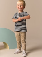 White/Navy Stripe Short Sleeve Henley Neck T-Shirt (3mths-7yrs) - Image 2 of 9
