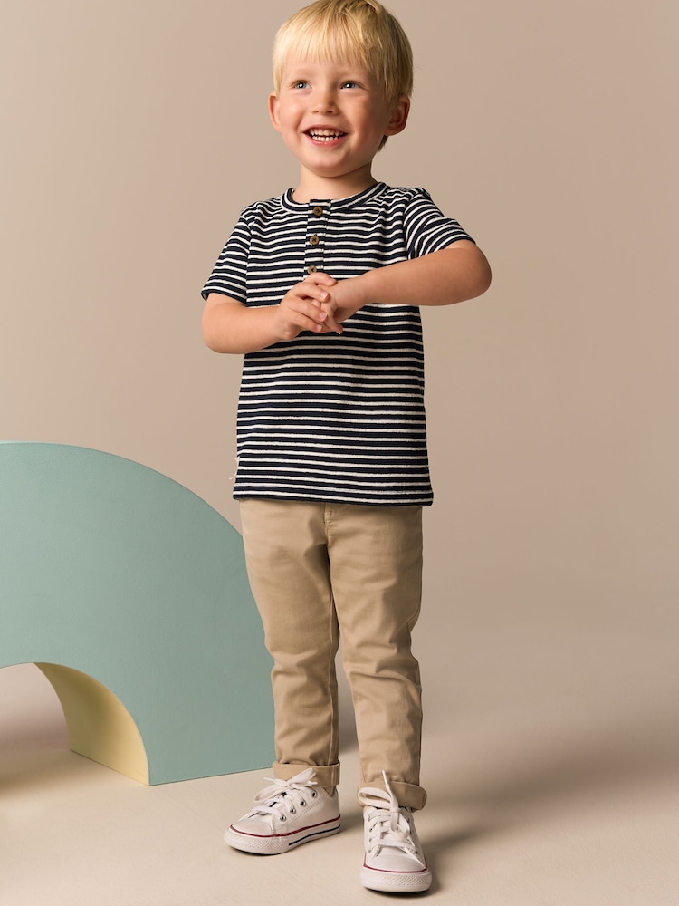White/Navy Stripe Short Sleeve Henley Neck T-Shirt (3mths-7yrs) - Image 2 of 9