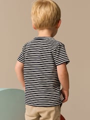 White/Navy Stripe Short Sleeve Henley Neck T-Shirt (3mths-7yrs) - Image 3 of 9