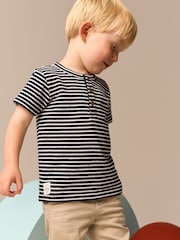 White/Navy Stripe Short Sleeve Henley Neck T-Shirt (3mths-7yrs) - Image 4 of 9
