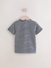 White/Navy Stripe Short Sleeve Henley Neck T-Shirt (3mths-7yrs) - Image 6 of 9