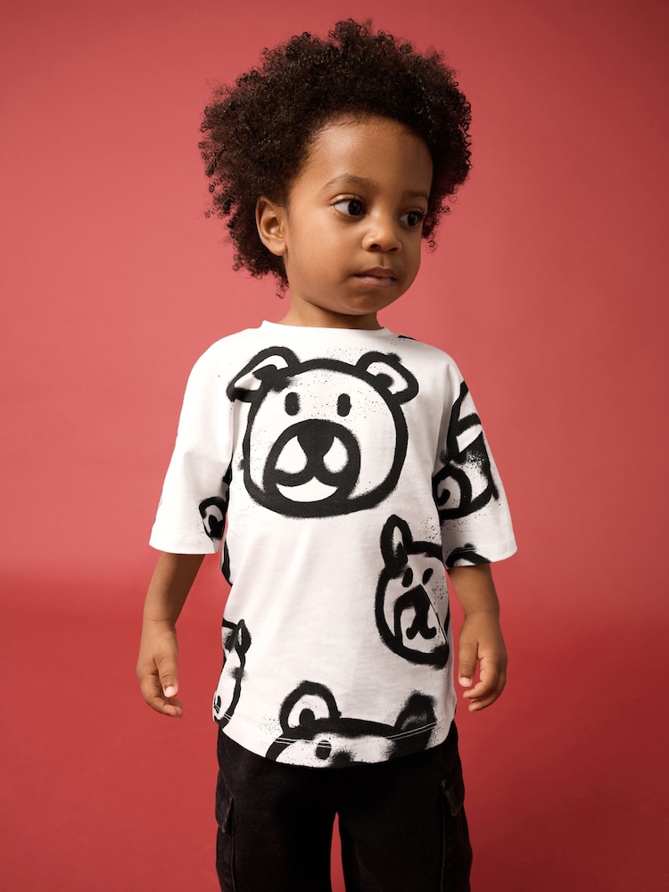 White Graffiti Bear Short Sleeve All-Over Print T-Shirt (3mths-7yrs) - Image 2 of 8