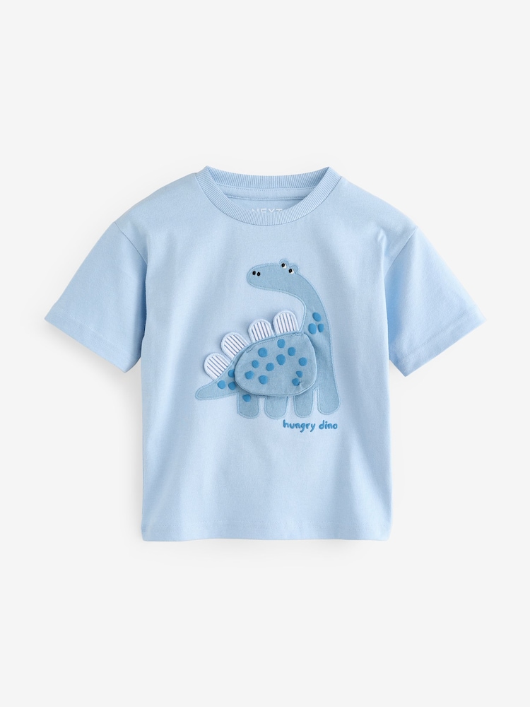Blue Dinosaur Short Sleeve Interactive Appliqué T-Shirt (3mths-7yrs) - Image 1 of 5