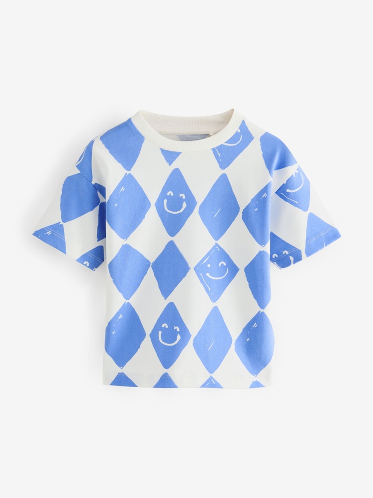 Blue Harlequin Check Short Sleeve All-Over Print T-Shirt (3mths-7yrs) - Image 1 of 8