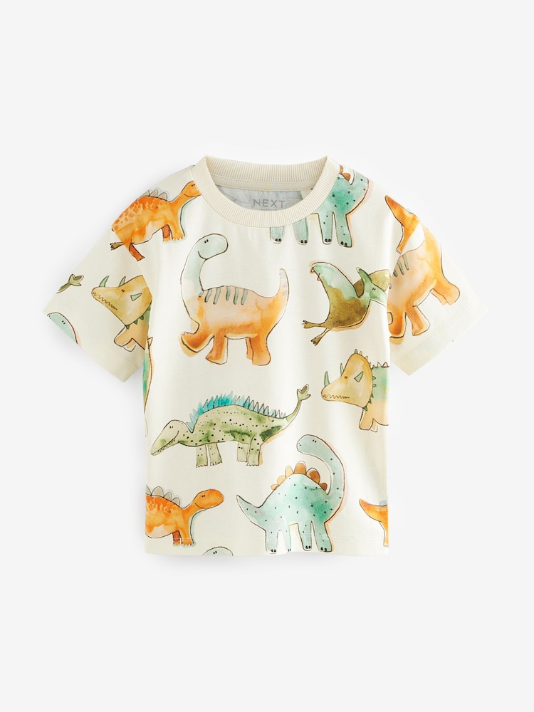 White Dinosaur Short Sleeve All-Over Print T-Shirt (3mths-7yrs) - Image 1 of 4