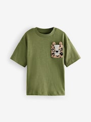 Khaki Green Cheetah Pocket Short Sleeve Pocket Character T-Shirt (3mths-7yrs) - Image 1 of 4