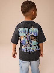 Acid Wash Black 100% Cotton Short Sleeve Back Print T-Shirt (3mths-7yrs) - Image 1 of 7