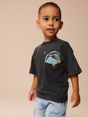 Acid Wash Black 100% Cotton Short Sleeve Back Print T-Shirt (3mths-7yrs) - Image 2 of 7
