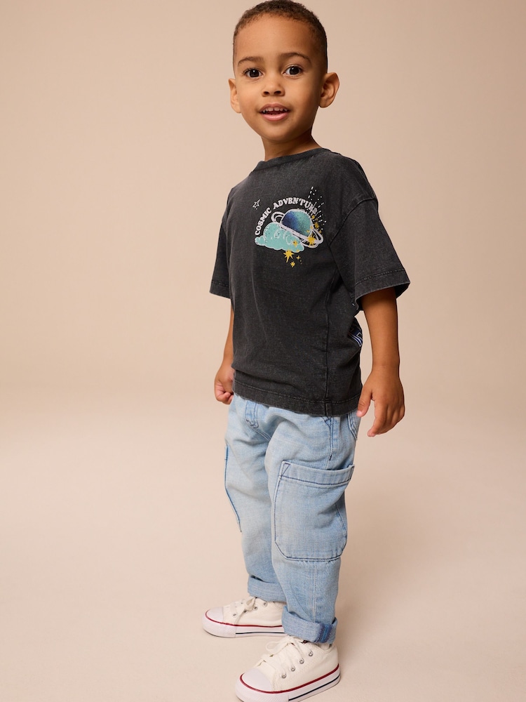 Acid Wash Black 100% Cotton Short Sleeve Back Print T-Shirt (3mths-7yrs) - Image 3 of 7