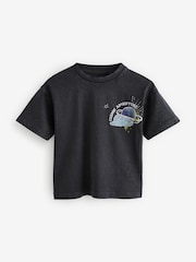 Acid Wash Black 100% Cotton Short Sleeve Back Print T-Shirt (3mths-7yrs) - Image 4 of 7