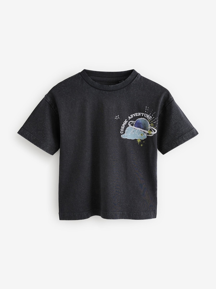 Acid Wash Black 100% Cotton Short Sleeve Back Print T-Shirt (3mths-7yrs) - Image 4 of 7