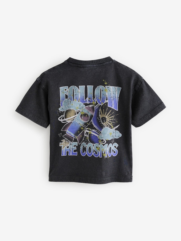 Acid Wash Black 100% Cotton Short Sleeve Back Print T-Shirt (3mths-7yrs) - Image 5 of 7