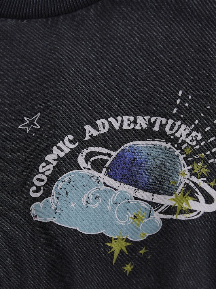 Acid Wash Black 100% Cotton Short Sleeve Back Print T-Shirt (3mths-7yrs) - Image 7 of 7