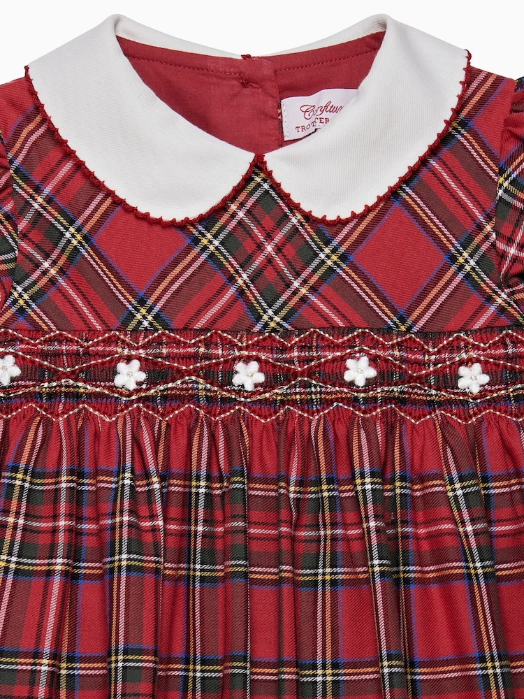 Trotters London Little Red Charlotte Tartan Smocked 100% Cotton Dress - Image 3 of 3 Trotters London Little Red Charlotte Tartan Smocked 100% Cotton Dress - Image 3 of 3