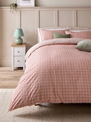 100% Cotton Washed Stripe Check Reversible Duvet Cover and Pillowcase Set - Изображение 1 из 7