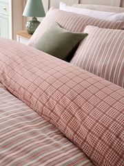 100% Cotton Washed Stripe Check Reversible Duvet Cover and Pillowcase Set - Изображение 3 из 7
