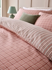 100% Cotton Washed Stripe Check Reversible Duvet Cover and Pillowcase Set - Изображение 4 из 7