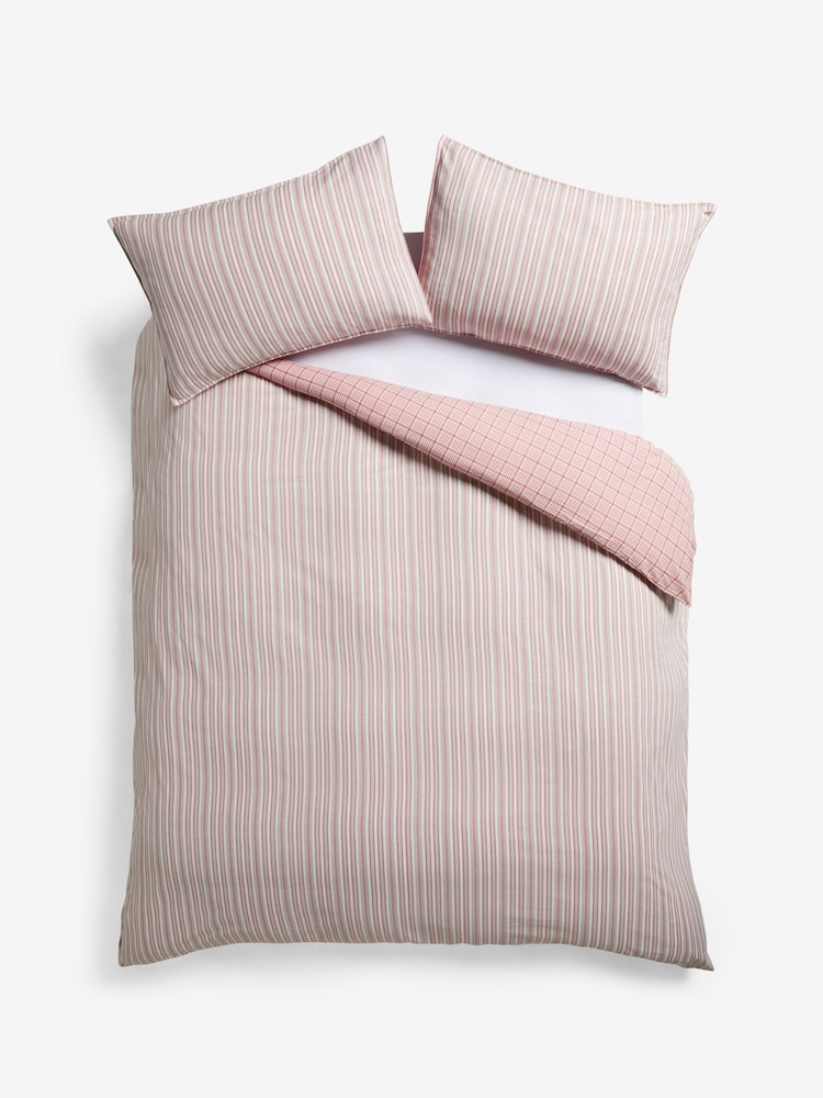 100% Cotton Washed Stripe Check Reversible Duvet Cover and Pillowcase Set - Изображение 7 из 7