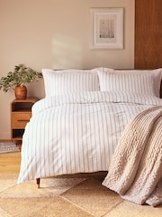 White Monochrome 100% Cotton Stripe Duvet Cover and Pillowcase Set - Image 1 of 4