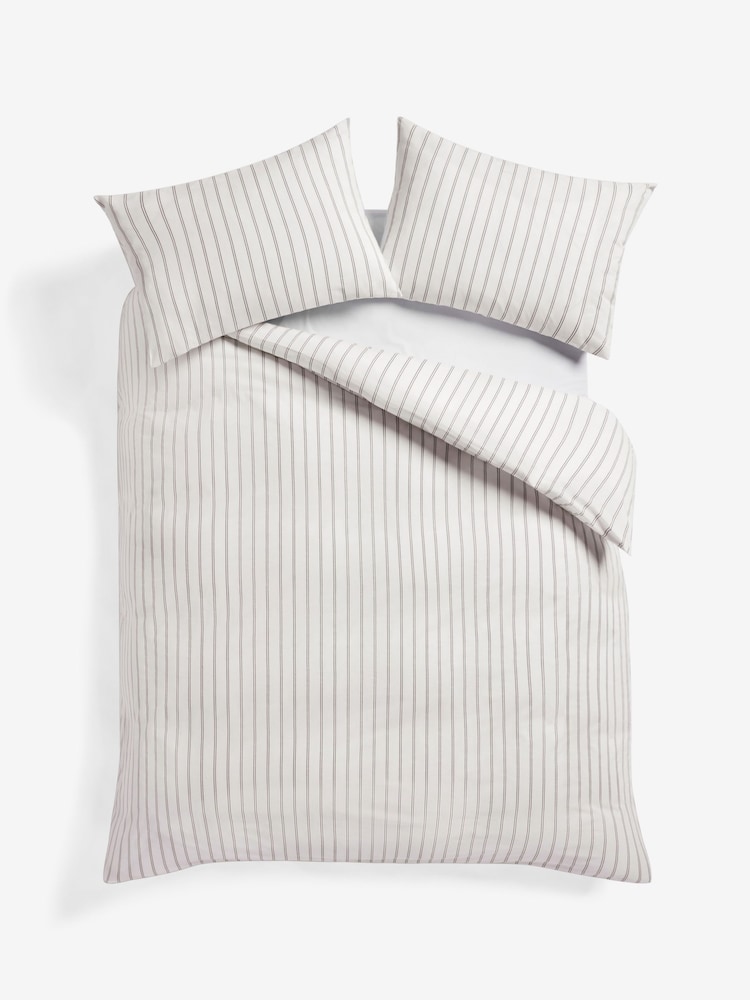 White Monochrome 100% Cotton Stripe Duvet Cover and Pillowcase Set - Image 4 of 4