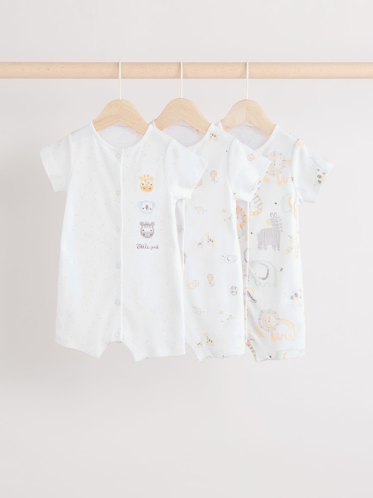 White Safari Baby Rompers 3 Pack (0mths-2yrs) - Image 1 of 10